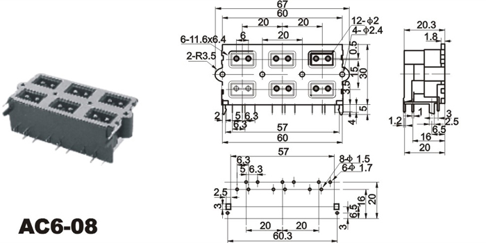 BA-AC6-08 cheap ac power sockets